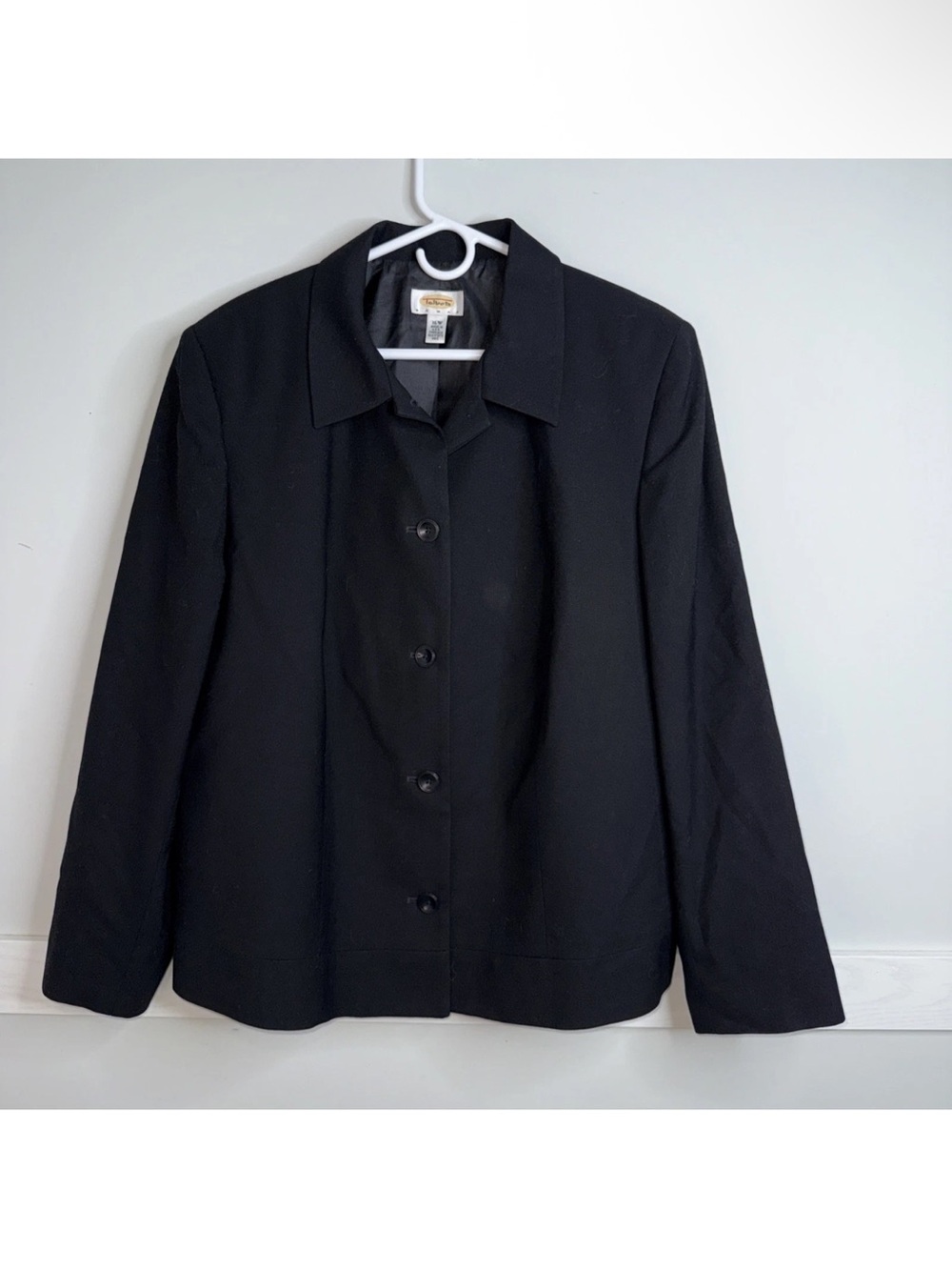 Talbots Womens Black 4 Button Blazer Jacket 100% Pure Wool Size 16W Career
